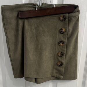 Olive Button-Front Skort